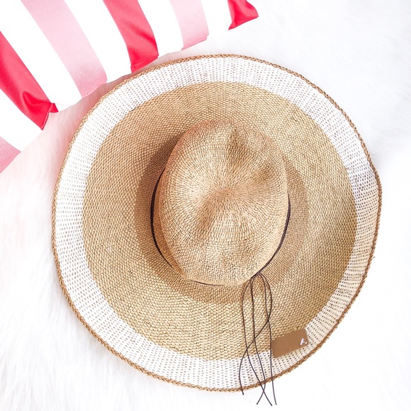pink lily Accessories - White Tan Floppy Straw Beach Hat